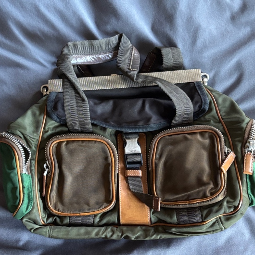 Vintage Prada Green, Brown, Metallic Industrial Style Handbag